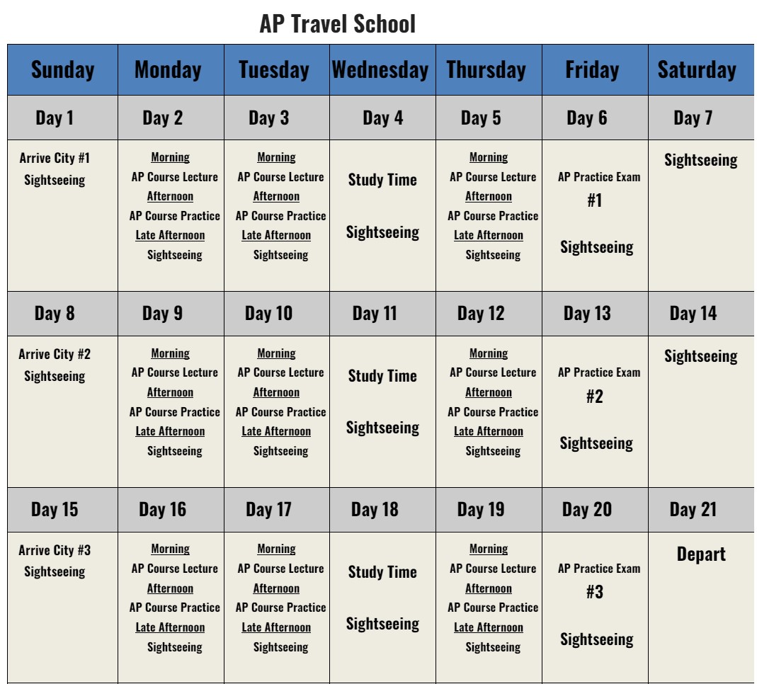 ap travel school calendar